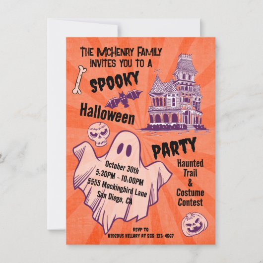 Retro Spooky Halloween Ghost Poster stijl party Kaart (Voorkant)