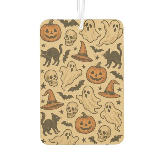 Retro Spooky iconen op Cream Achtergrond Luchtverfrisser (Achterkant)