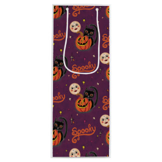 Retro Spooky Kitten Pumpkin Moons op Dark Paarse Wijn Cadeautas