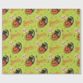 Retro Spooky Kitten Pumpkin Moons op Lime Green Cadeaupapier (Vlak)