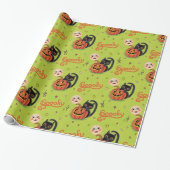 Retro Spooky Kitten Pumpkin Moons op Lime Green Cadeaupapier (Uitgerold)