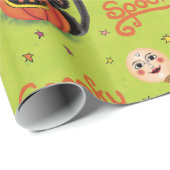Retro Spooky Kitten Pumpkin Moons op Lime Green Cadeaupapier (Rol Hoek)