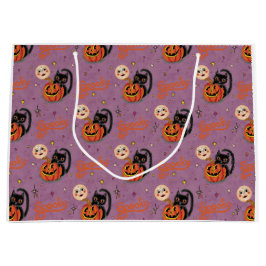Retro Spooky Kitten Pumpkin Moons op Paarse Groot Cadeauzakje