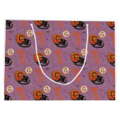 Retro Spooky Kitten Pumpkin Moons op Paarse Groot Cadeauzakje (Achterkant)