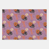 Retro Spooky Kitten Pumpkin Moons op Paarse Inpakpapier Vel (Voorkant)