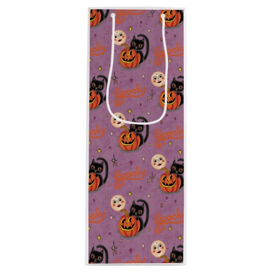 Retro Spooky Kitten Pumpkin Moons op Paarse Wijn Cadeautas (Voorkant)