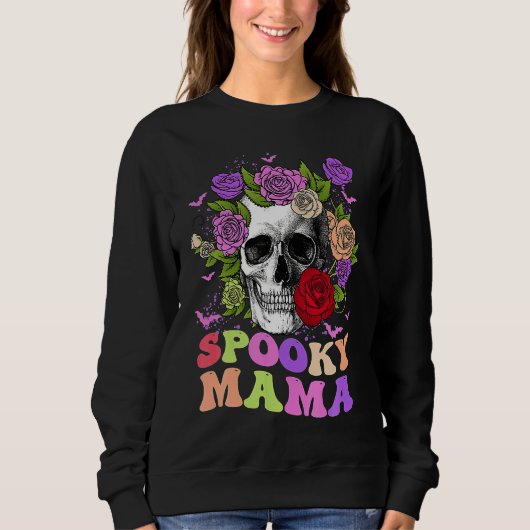 Retro Spooky Mama Skull Women Flower Mom Skeleton  Trui (Voorkant)
