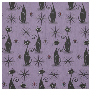 Retro Spooky Meow - atoomkatten met Paars vervormi Stof