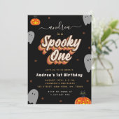 Retro Spooky One 1st Halloween Birthday Party Kaart (Staand voorkant)