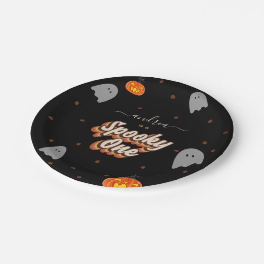 Retro Spooky One 1st Halloween Birthday Party Papieren Bordje (Gekanteld)