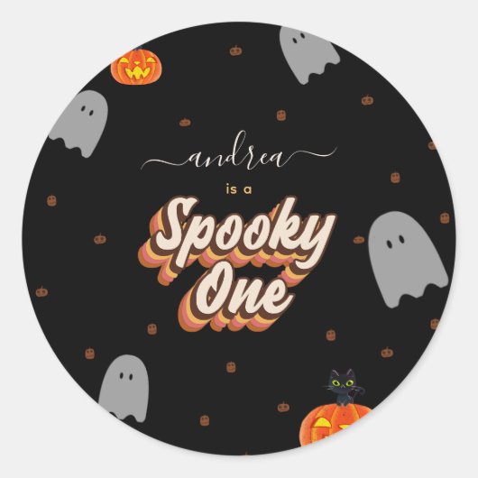 Retro Spooky One 1st Halloween Birthday Party Ronde Sticker (Voorkant)