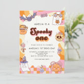 Retro Spooky One Pink Halloween 1e verjaardag Kaart (Staand voorkant)