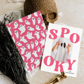 Retro Spooky Roze Typografie Foto Halloween Feestdagenkaart