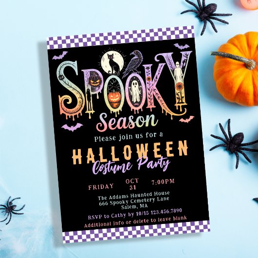Retro Spooky Seizoen Pastel Halloween Kostuumfeest Kaart