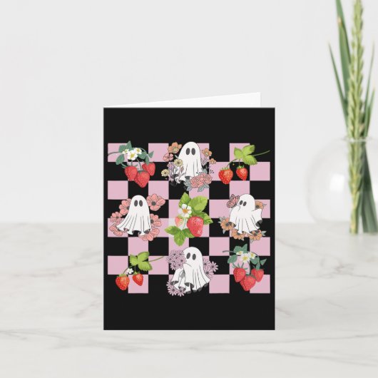 Retro Spooky Strawberry Ghost Halloween Ghost Cott Kaart (Voorkant)