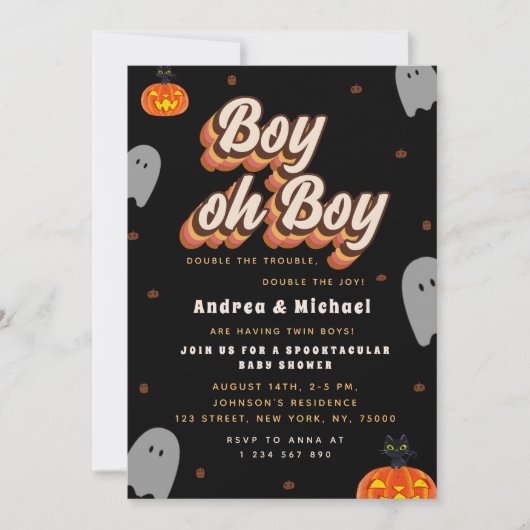 Retro Spooky Twins Halloween Ghosts Baby shower Kaart (Voorkant)