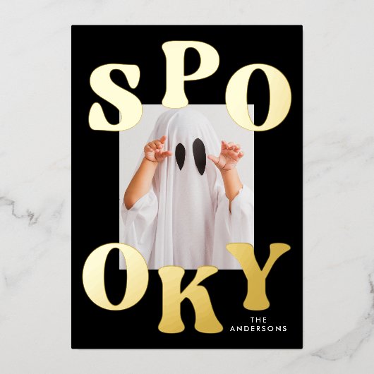Retro Spooky Typografie Foto Halloween Folie Feestdagenkaart (Voorkant)