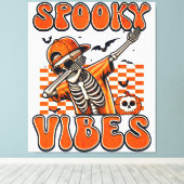 Retro Spooky Vibes Dabbing Skeleton Halloween Canvas Afdruk (Insitu (Houten vloer))