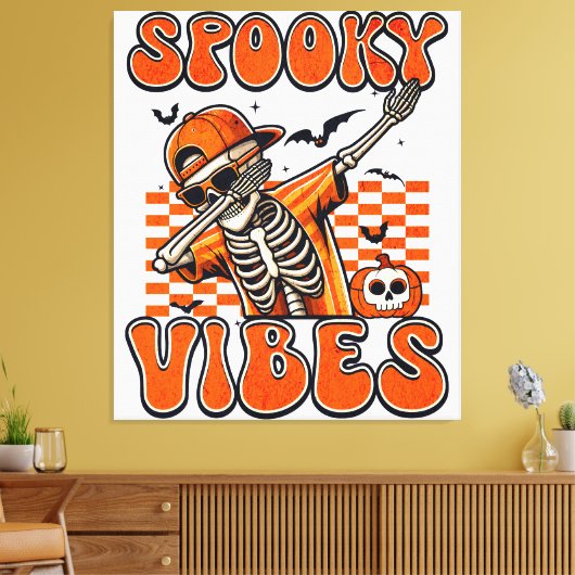 Retro Spooky Vibes Dabbing Skeleton Halloween Canvas Afdruk (Insitu (Woonkamer))