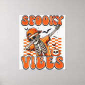 Retro Spooky Vibes Dabbing Skeleton Halloween Canvas Afdruk (Voorkant)