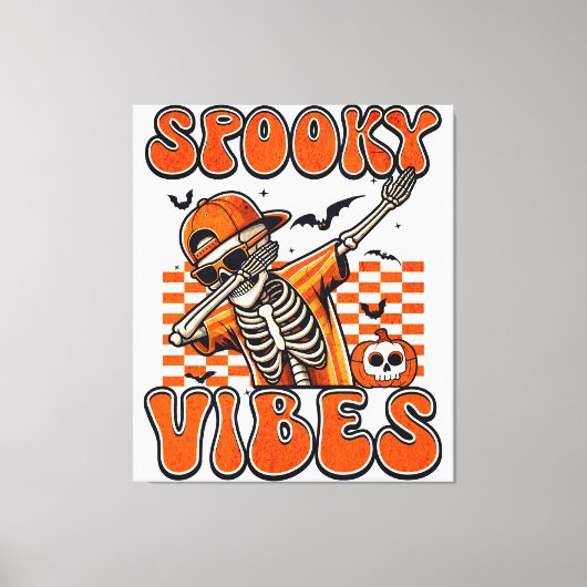 Retro Spooky Vibes Dabbing Skeleton Halloween Canvas Afdruk (Voorkant)