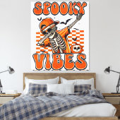 Retro Spooky Vibes Dabbing Skeleton Halloween Canvas Afdruk (Insitu (Slaapkamer))