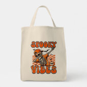 Retro Spooky Vibes Dabbing Skeleton Halloween Tote Bag (Achterkant)