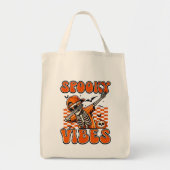 Retro Spooky Vibes Dabbing Skeleton Halloween Tote Bag (Voorkant)