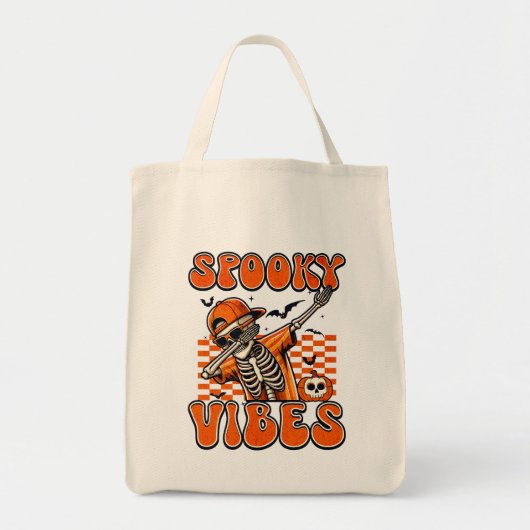 Retro Spooky Vibes Dabbing Skeleton Halloween Tote Bag (Voorkant)