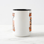 Retro Spooky Vibes Dabbing Skeleton Halloween Tweekleurige Koffiemok (Center)