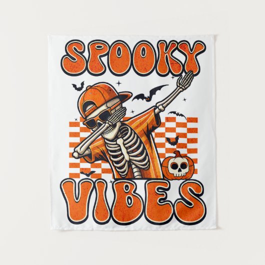 Retro Spooky Vibes Dabbing Skeleton Halloween Wandkleed (Voorkant)