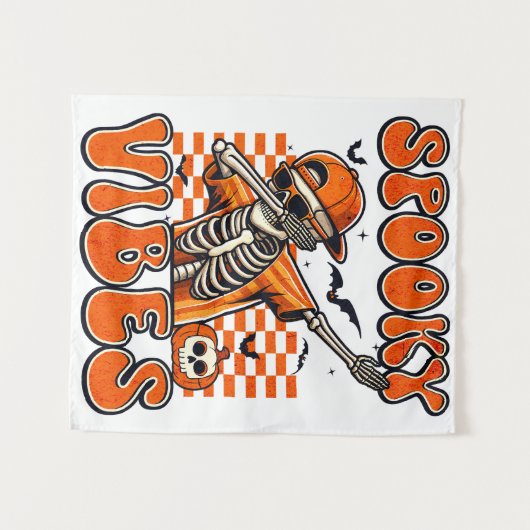 Retro Spooky Vibes Dabbing Skeleton Halloween Wandkleed (Voorkant (horizontaal))