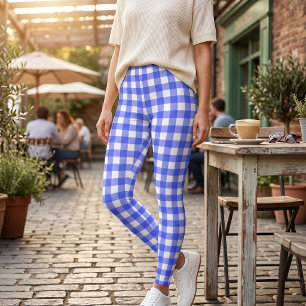 Retro Sport Chic Blauw Geruit Leggings