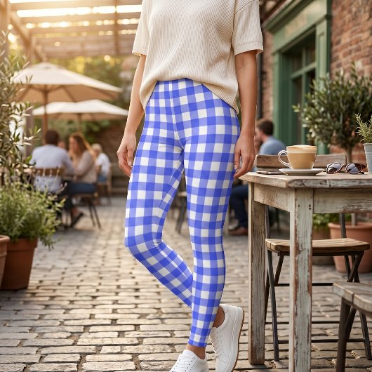 Retro Sport Chic Blauw Geruit Leggings