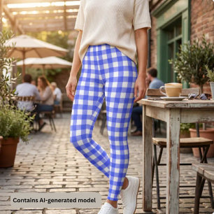 Retro Sport Chic Blauw Geruit Leggings