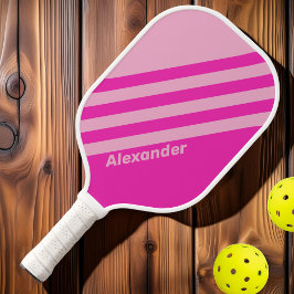 Retro Sport Roze Lucht Dubbele Strepen met Naam Pickleball Paddle