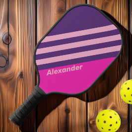 Retro Sport Roze Lucht Strepen met Naam Pickleball Paddle