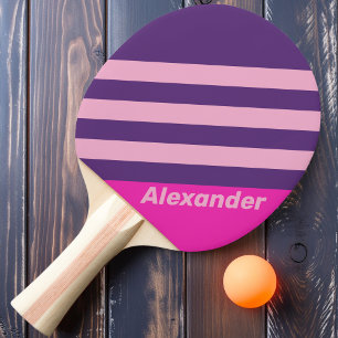 Retro Sport Roze Lucht Strepen met Naam Tafeltennisbatje