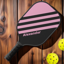 Retro Sport Roze Nacht Strepen met Naam Pickleball Paddle