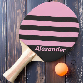 Retro Sport Roze Nacht Strepen met Naam Tafeltennisbatje