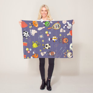 Retro Sport Squad: Vintage Cartoon Atletiek Fleece Deken