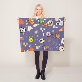 Retro Sport Squad: Vintage Cartoon Atletiek Fleece Deken