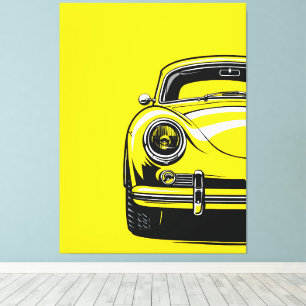 Retro sportwagen voor popart gele illustratie canvas afdruk