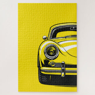 Retro sportwagen voor popart gele illustratie legpuzzel