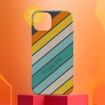 Retro Sporty strepen blauwgroen goud handgeschreve Case-Mate iPhone 14 Pro Max Hoesje<br><div class="desc">Een retro regenboog met 70's geïnspireerde kleuren en een minimaal patroon. De blauwgroen,  oranje en goudkleuren kunnen worden gewijzigd. De grote lijnen die diagonaal lopen maken het een gewaagde maar minimale blik op uw dekking.</div>
