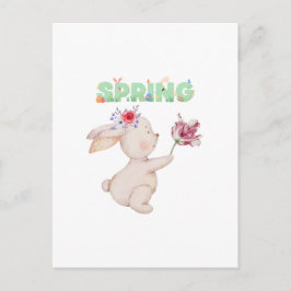 Retro Spring Bunny with Tulip Graphic Tee Briefkaart