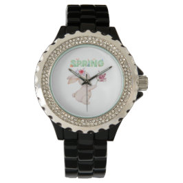 Retro Spring Bunny with Tulip Graphic Tee Horloge