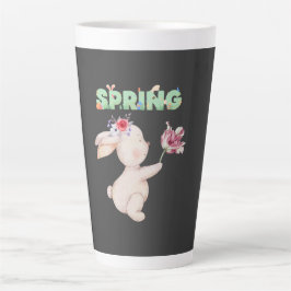 Retro Spring Bunny with Tulip Graphic Tee Latte Mok