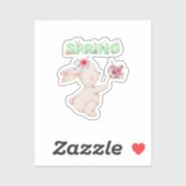 Retro Spring Bunny with Tulip Graphic Tee Sticker (Vel)