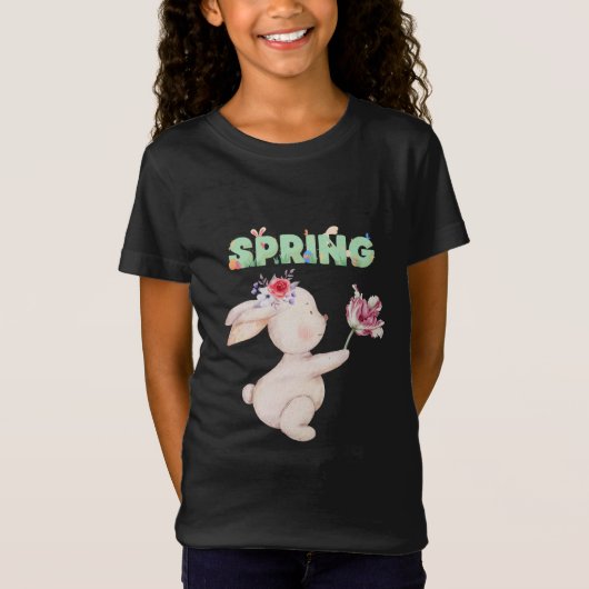Retro Spring Bunny with Tulip Graphic Tee T-shirt (Voorkant)